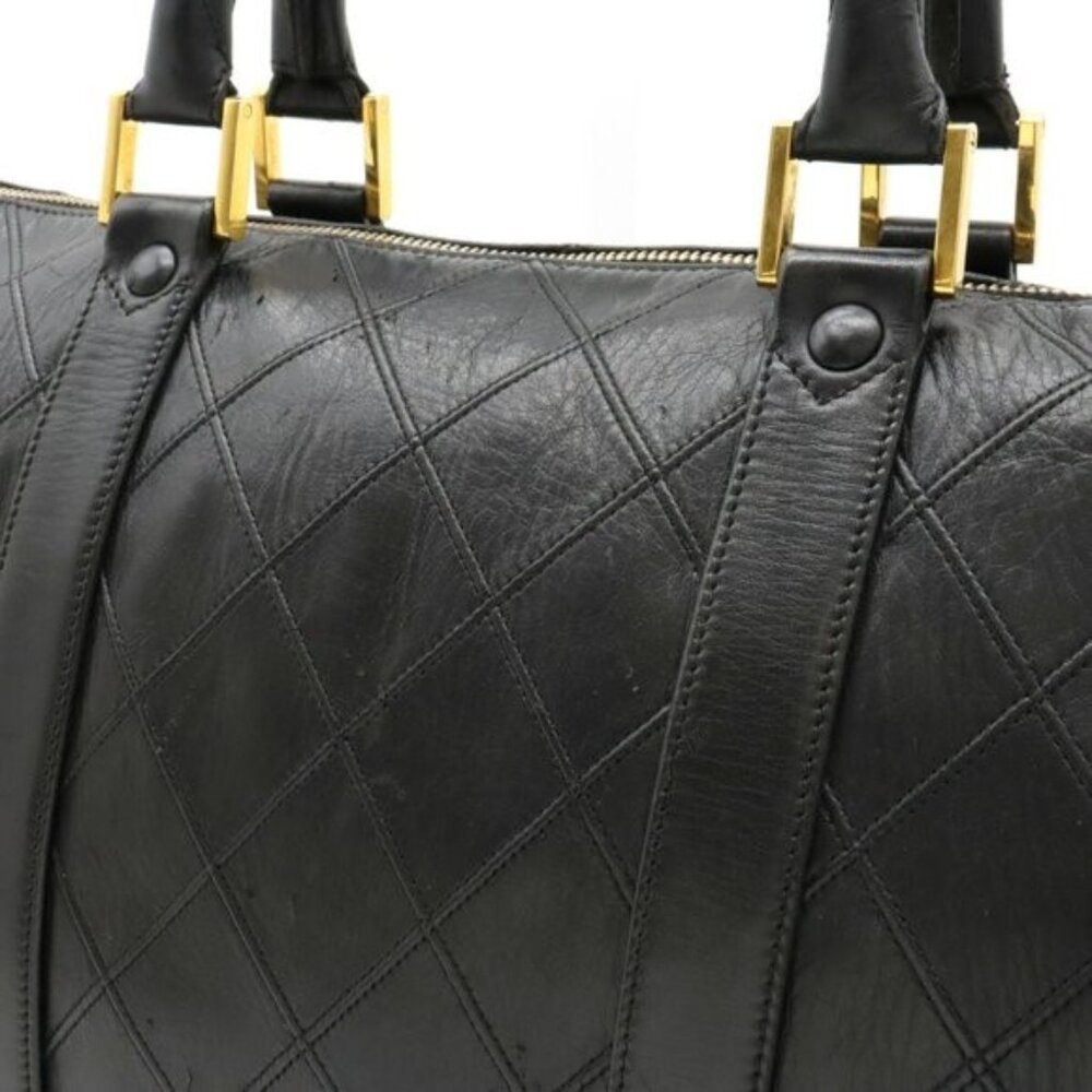CHANEL Bicolor Coco Mark Handbag Boston Bag Leather Black - Picture 5 of 10